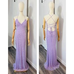 NWT Windsor Size S Mermaid Lace Up Beaded Pearl Formal Dress Lavender $150 New